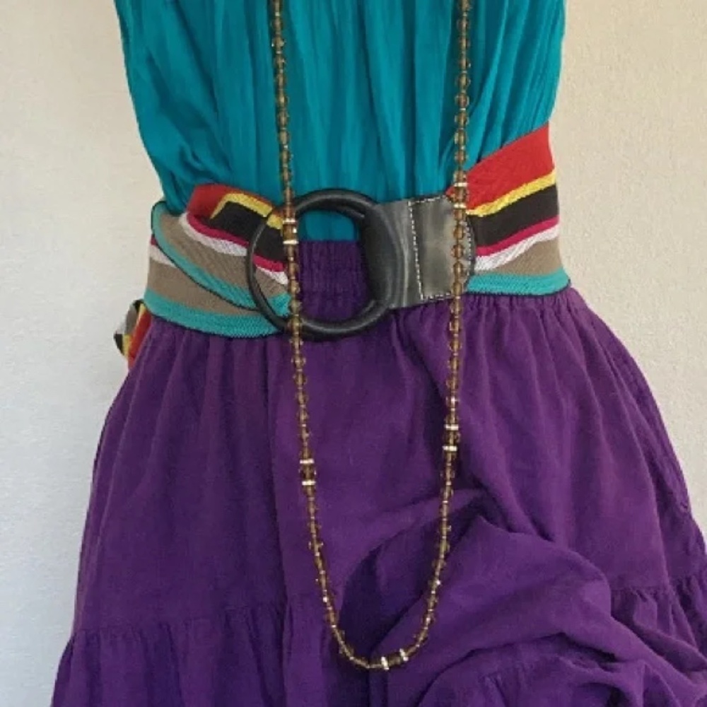 Vintage Striped Woven Belt with Wooden rings